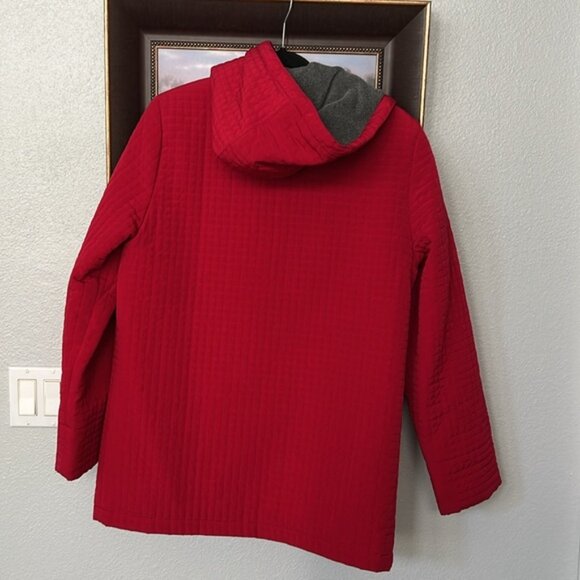 AEROS Kristen Blake Quilted Utility Hooded Jacket Coat Red Gray Lined M - Picture 3 of 11